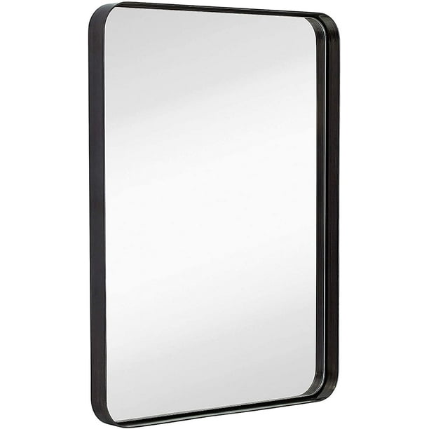 Mirrored Rectangle Hangs Horizontal or Vertical Hamilton Hills Contemporary Brushed Metal Wall Mirror 24 x 36 Glass Panel Black Framed Squared Corner Deep Set Design Mirrored Rectangle Hangs Horizontal or Vertical Hamilton Hills Contemporary Brushed Metal Wall Mirror 24 x 36 Glass Panel Black Framed Squared Corner Deep Set Design